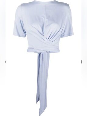 ba&sh Pale Blue Wrap-Front Cropped Tee with Long Tie